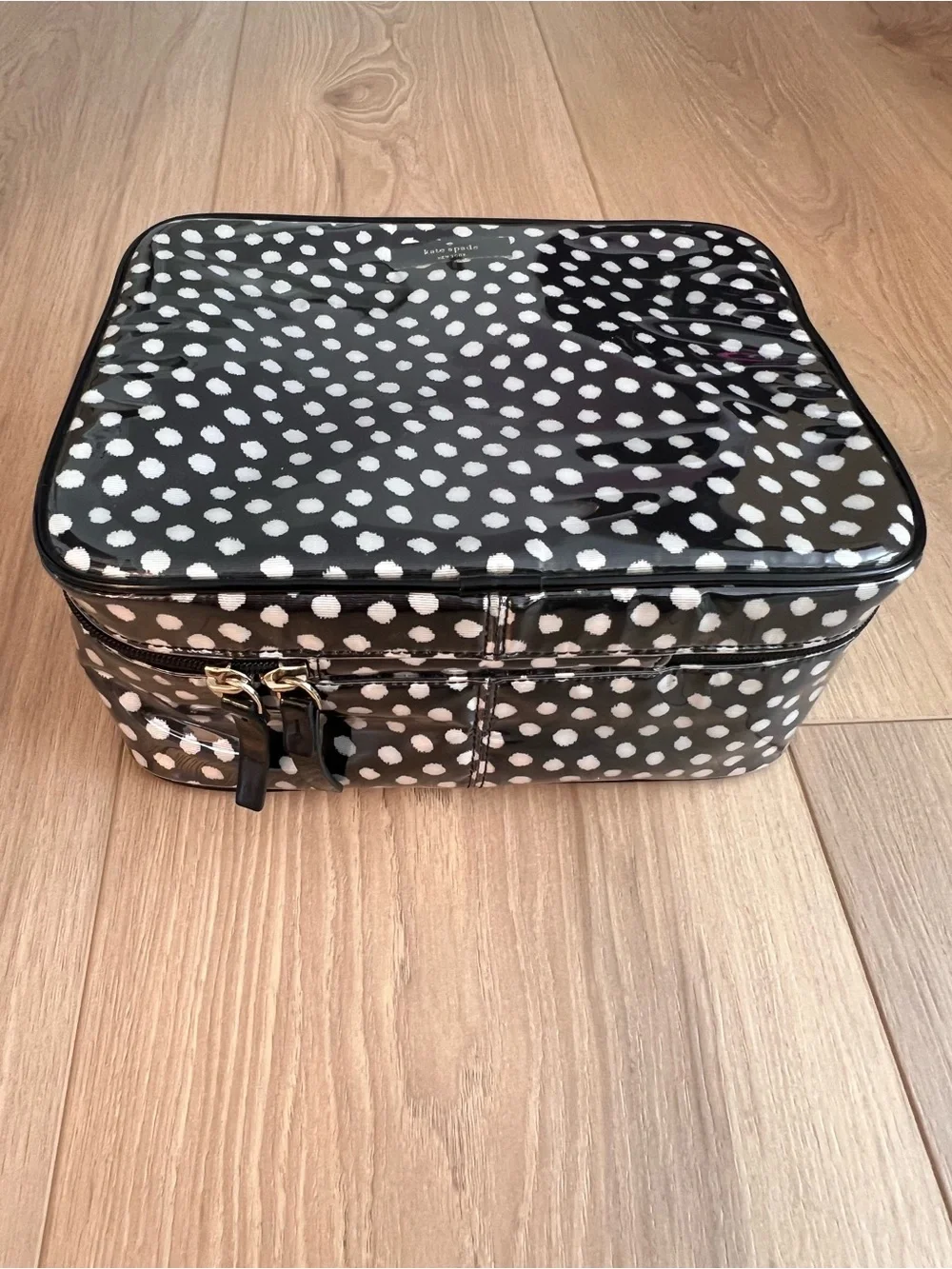 kate spade Black and White Polka Dot Cosmetic Train Case